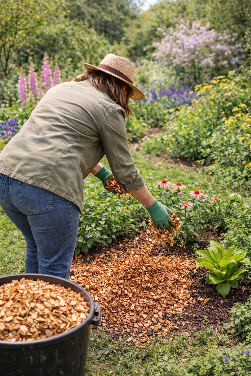 Holzhackschnitzel im Garten sinnvoll einsetzen